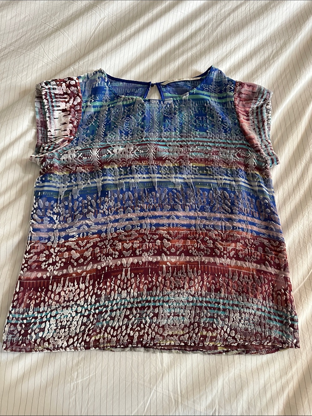 Twelfth Street by Cynthia Vincent Multicolor Patterned Summer Top